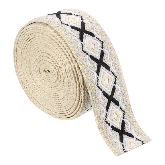 Uxcell 5Yards Cotton Webbing Strap 50mm Jacquard Webbing Purse Strap, Gray-Black