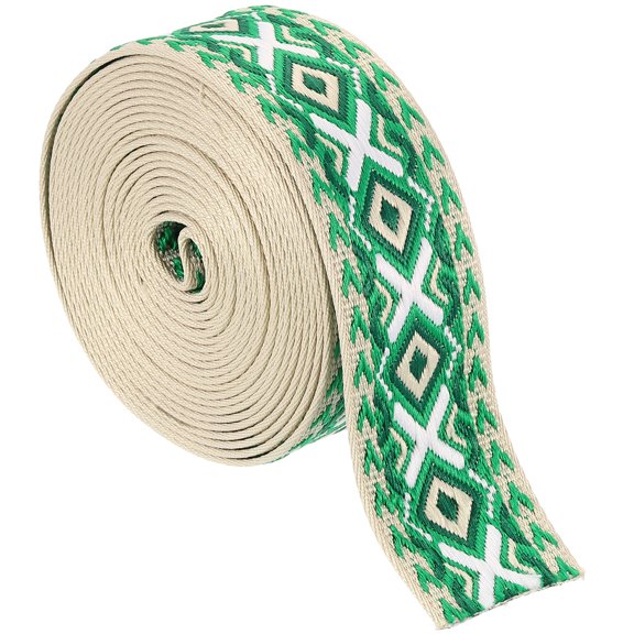 Uxcell 5Yards Cotton Webbing Strap 50mm Jacquard Webbing Purse Strap, Green-White