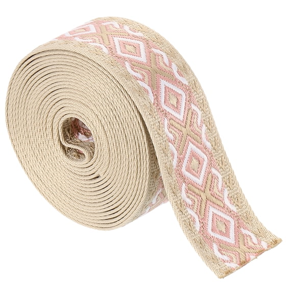 Uxcell 5Yards Cotton Webbing Strap 50mm Jacquard Webbing Purse Strap, Light Pink-White