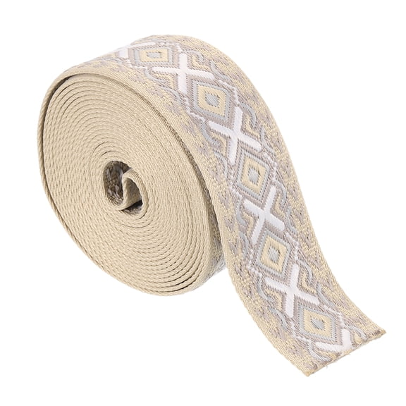Uxcell 5Yards Cotton Webbing Strap 50mm Jacquard Webbing Purse Strap, Purple-White