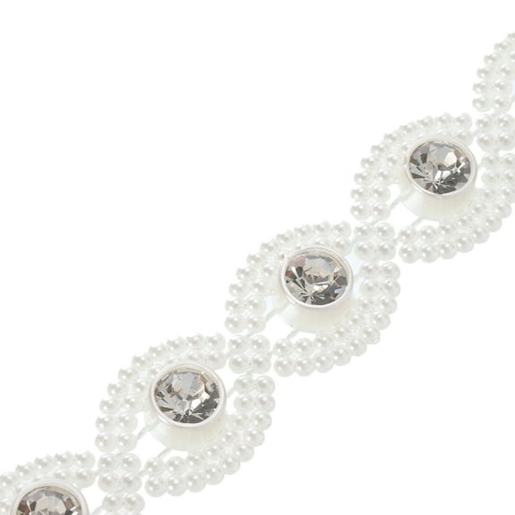 Uxcell 5Yards Pearl Rhinestone Beaded Chain Trim for Dress Decoration,DIY Creative Decorations,Bouquet