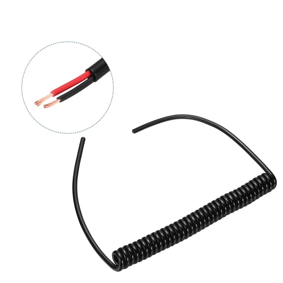 Uxcell 5ft 18AWG Retractable Coiled Coil Cord, 300V 105 2 Conductor Spiral Power Cord Spring Extension Cable High Pressure High Temperature for Portable Movable Equipment