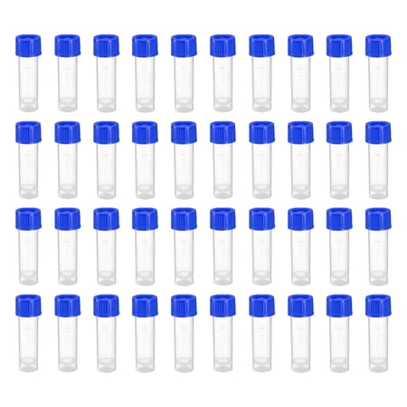 Uxcell 5mL Plastic Test Tubes, 40 Pack Frozen Test Tube Graduated Vial Container Storage Screw Cap, Blue Clear