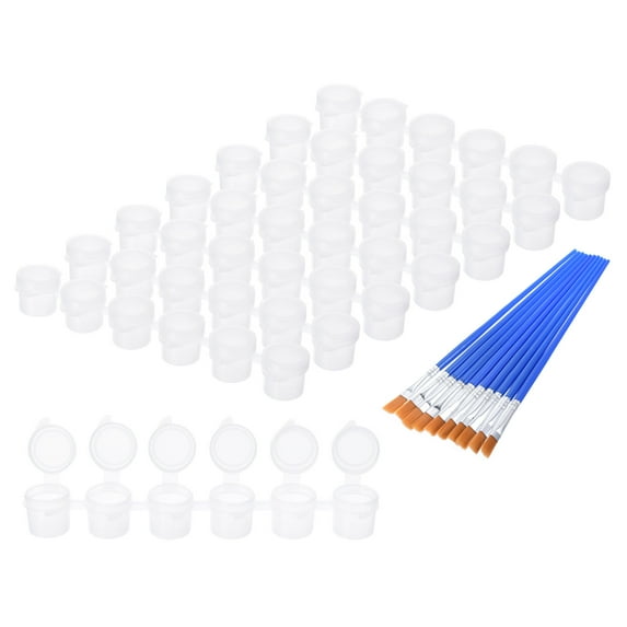 Uxcell 5ml/0.2oz Empty Paint Pots with Lids, 20 Strips 120 Pots Mini Paint Strip Cups with 20pcs Paint Brushes, Style 2