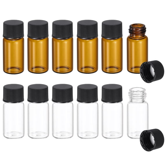 Uxcell 5ml Glass Sample Vials, 12Pcs Sample Vials with Screw Cap Leak-Proof Liquid Glass Vial Suitable for Laboratory Storing Essential Oils Perfumes Reagents, Transparent/Brown