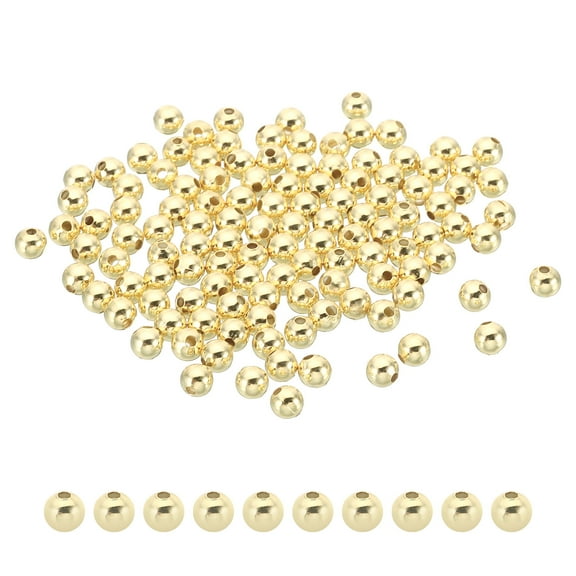 Uxcell 5mm 14K Gold Filled Spacer Beads for Jewelry Making, 100 Pack Metal Round Beads Brass Beads, Golden