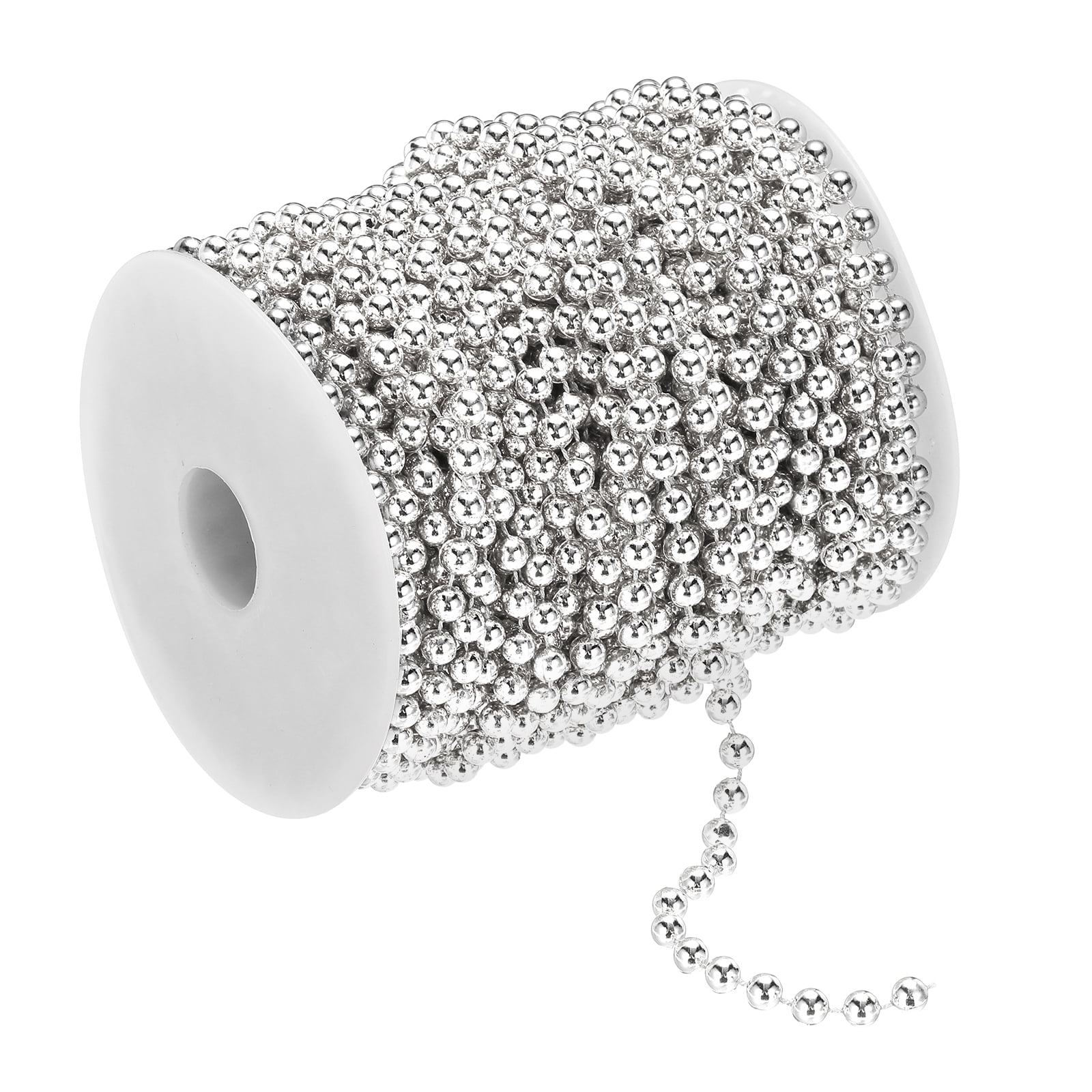Uxcell 5mm 98.4Ft Pearl Beads Garland, Faux Pearl Strands Roll Spools for DIY ,Silver