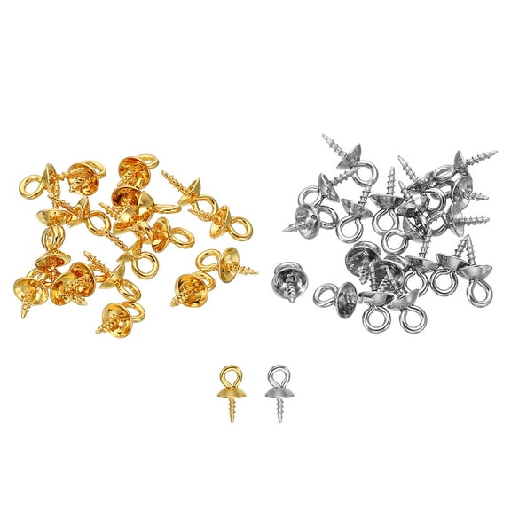 Uxcell 5mm Cup Pearl Screw Eye Pin Peg Pendant, 40 Pcs Eye Pin Pegs with Cap for Earrings Half Drilled Beads Making
