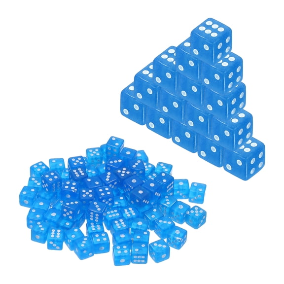 Uxcell 5mm Mini Dice, Acrylic Tiny 6 Sided Square Corner Dice Bulk Perfect for Board Games, Table Game, Party Activities & Classroom Teaching (Blue, 100pcs)