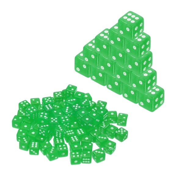 Uxcell 5mm Mini Dice, Acrylic Tiny 6 Sided Square Corner Dice Bulk Perfect for Board Games, Table Game, Party Activities & Classroom Teaching (Green, 100pcs)