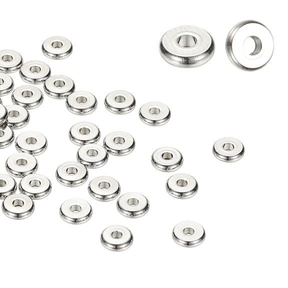Uxcell 5mm Spacer Beads, 25 Pcs Charm Spacer Beads Stainless Steel Loose Disc Flat Round Slider Stopper for Jewelry Making Bracelet Necklace Earrings Crafts DIY, Silver Tone