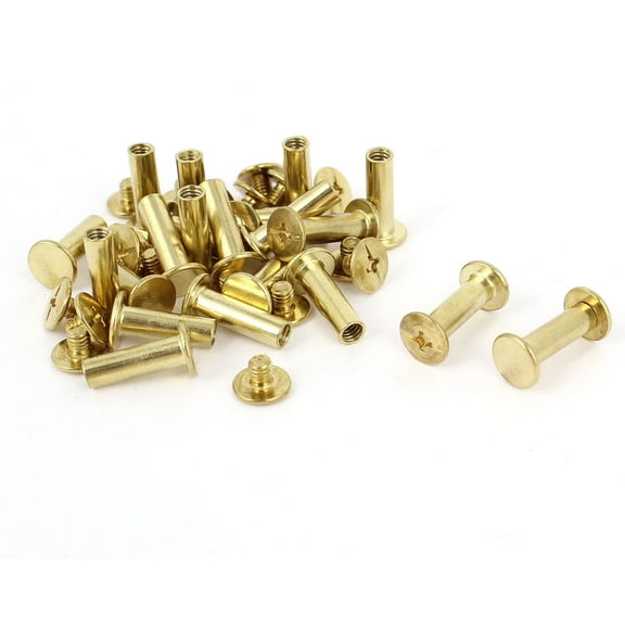 Uxcell 5mmx15mm Brass Plated Binding Chicago Screw Post for Leather Purse Belt (20-pack)