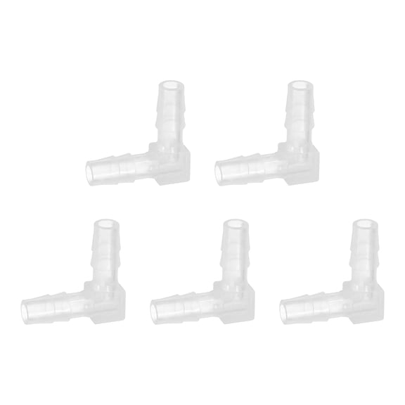 Uxcell 5pack Hose Barb 90 Degree Elbow l Fitting, 1/4" OD Plastic Hose Barb Pipe Fitting Splicer Mender Joint Adapter for Water Liquid Fuel Line Tube, Clear