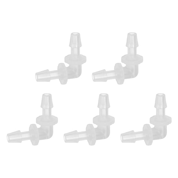 Uxcell 5pack Hose Barb 90 Degree Elbow l Fitting, 3/16" OD Plastic Hose Barb Pipe Fitting Splicer Mender Joint Adapter for Water Liquid Fuel Line Tube, Clear