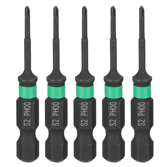 Uxcell 5pcs #00 Impact Phillips Screwdriver Bit PH00 1/4" Hex Shank 50" (50mm) Length 0.08" Rod Magnetic Cross Head Drill Bits S2 Steel Industrial Screw Driver for Impact Power Drivers