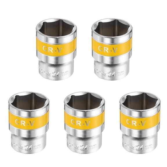Uxcell 5pcs 1/2" Drive 6 Points Socket 24mm CR-V Metric Shallow Impact Socket