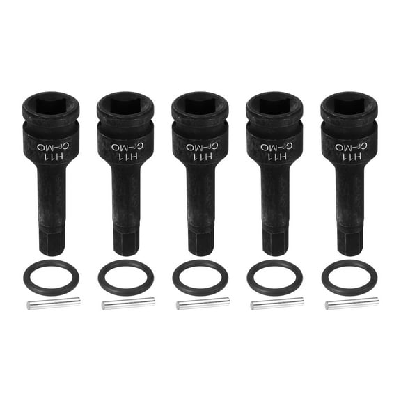 Uxcell 5pcs 1/2" Drive Impact Hex Bit Socket 11mm Metric CR-MO Steel 6-Point Sockets with Cotter Pin for Power Drill Drivers Adapter