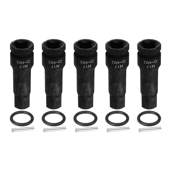 Uxcell 5pcs 1/2" Drive Impact Hex Bit Socket 17mm Metric CR-MO Steel 6-Point Sockets with Cotter Pin for Power Drill Drivers Adapter