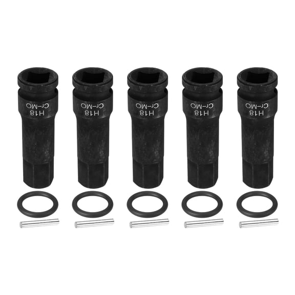 Uxcell 5pcs 1/2" Drive Impact Hex Bit Socket 18mm Metric CR-MO Steel 6-Point Sockets with Cotter Pin for Power Drill Drivers Adapter