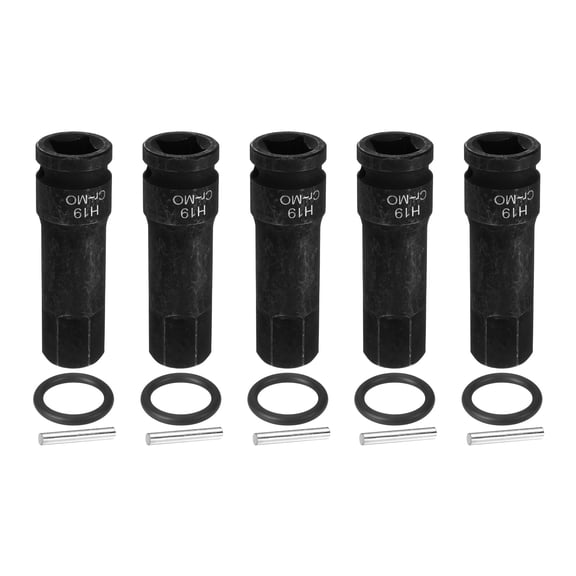 Uxcell 5pcs 1/2" Drive Impact Hex Bit Socket 19mm Metric CR-MO Steel 6-Point Sockets with Cotter Pin for Power Drill Drivers Adapter