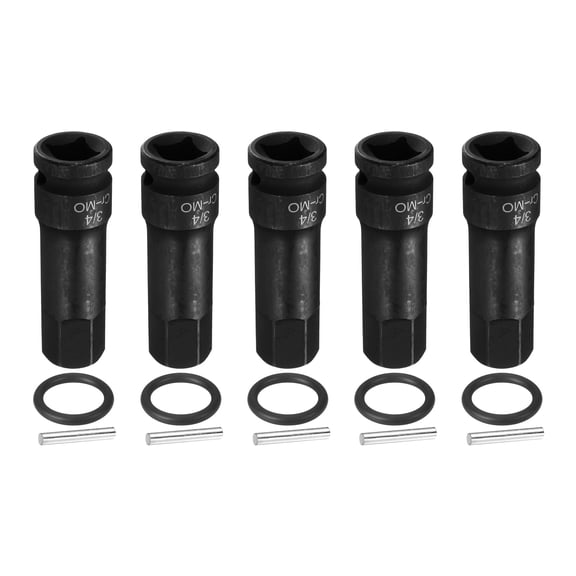 Uxcell 5pcs 1/2" Drive Impact Hex Bit Socket 3/4 Inch SAE CR-MO Steel 6-Point Sockets with Cotter Pin for Power Drill Drivers Adapter