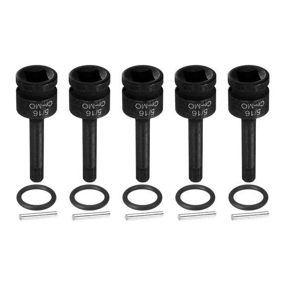 Uxcell 5pcs 1/2" Drive Impact Hex Bit Socket 5/16 Inch SAE CR-MO Steel 6-Point Sockets with Cotter Pin for Power Drill Drivers Adapter