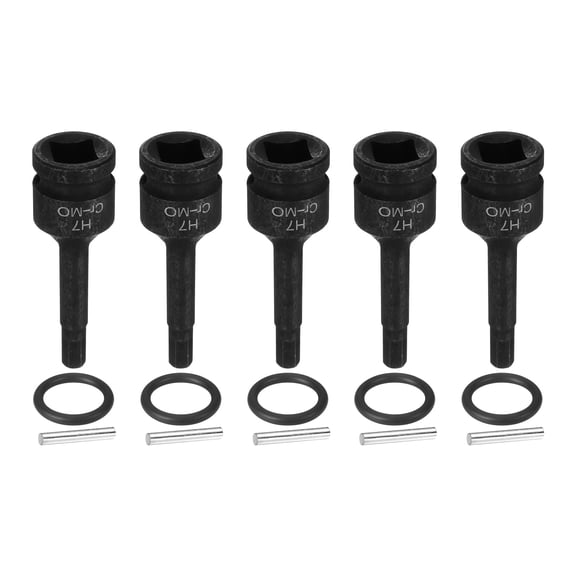 Uxcell 5pcs 1/2" Drive Impact Hex Bit Socket 7mm Metric CR-MO Steel 6-Point Sockets with Cotter Pin for Power Drill Drivers Adapter