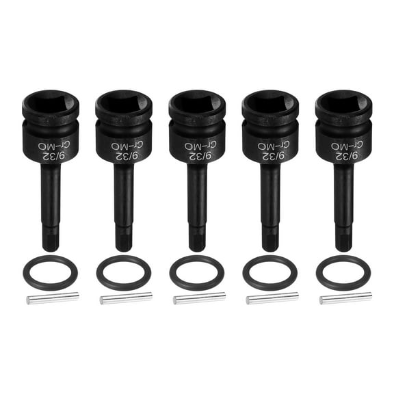 Uxcell 5pcs 1/2" Drive Impact Hex Bit Socket 9/32 Inch SAE CR-MO Steel 6-Point Sockets with Cotter Pin for Power Drill Drivers Adapter