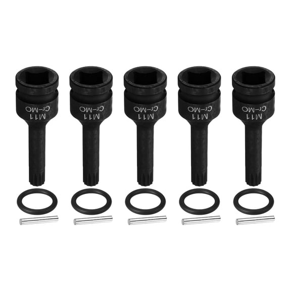 Uxcell 5pcs 1/2" Drive M11 Triple Square Impact Spline Bit Socket 11mm CR-MO Steel 12-Point Triple Square Sockets with Cotter Pin and O-ring for Power Drill Drivers Adapter