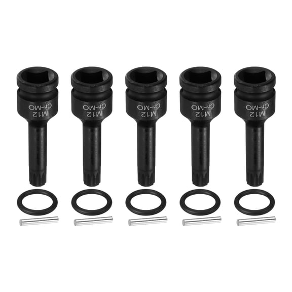 Uxcell 5pcs 1/2" Drive M12 Triple Square Impact Spline Bit Socket 12mm CR-MO Steel 12-Point Triple Square Sockets with Cotter Pin and O-ring for Power Drill Drivers Adapter
