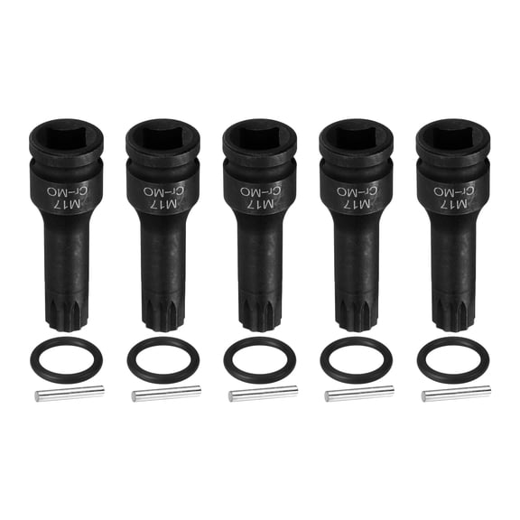 Uxcell 5pcs 1/2" Drive M17 Triple Square Impact Spline Bit Socket 17mm CR-MO Steel 12-Point Triple Square Sockets with Cotter Pin and O-ring for Power Drill Drivers Adapter