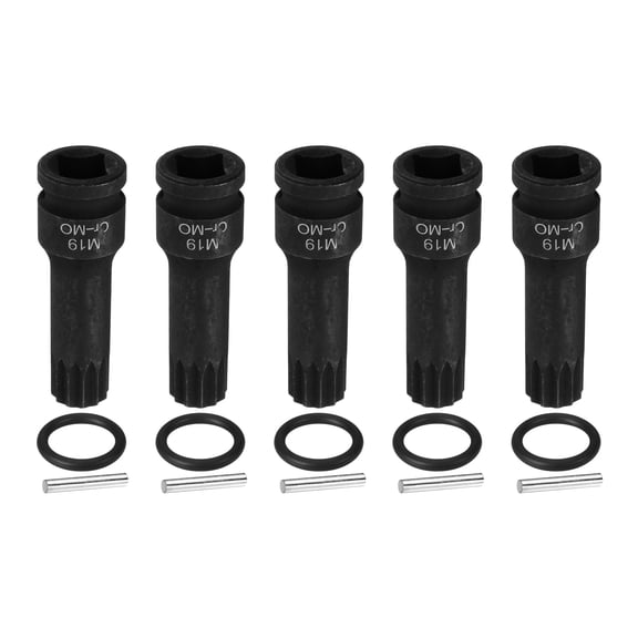 Uxcell 5pcs 1/2" Drive M19 Triple Square Impact Spline Bit Socket 19mm CR-MO Steel 12-Point Triple Square Sockets with Cotter Pin and O-ring for Power Drill Drivers Adapter