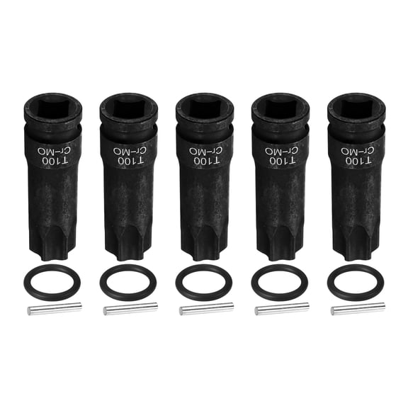 Uxcell 5pcs 1/2" Drive Torx Bit Socket T100 Impact 6 Point Star Bit Sockets CR-MO Steel with Cotter Pin and O-ring for Power Drill Drivers Garage Workshop Adapter