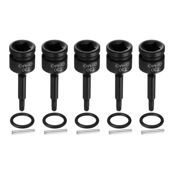 Uxcell 5pcs 1/2" Drive Torx Bit Socket T30 Impact 6 Point Star Bit Sockets CR-MO Steel with Cotter Pin and O-ring for Power Drill Drivers Garage Workshop Adapter