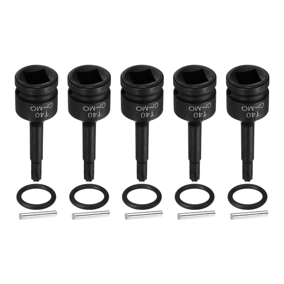 Uxcell 5pcs 1/2" Drive Torx Bit Socket T40 Impact 6 Point Star Bit Sockets CR-MO Steel with Cotter Pin and O-ring for Power Drill Drivers Garage Workshop Adapter