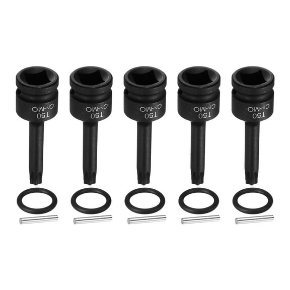Uxcell 5pcs 1/2" Drive Torx Bit Socket T50 Impact 6 Point Star Bit Sockets CR-MO Steel with Cotter Pin and O-ring for Power Drill Drivers Garage Workshop Adapter