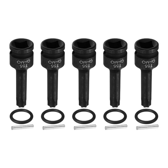 Uxcell 5pcs 1/2" Drive Torx Bit Socket T55 Impact 6 Point Star Bit Sockets CR-MO Steel with Cotter Pin and O-ring for Power Drill Drivers Garage Workshop Adapter