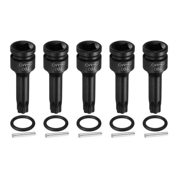 Uxcell 5pcs 1/2" Drive Torx Bit Socket T60 Impact 6 Point Star Bit Sockets CR-MO Steel with Cotter Pin and O-ring for Power Drill Drivers Garage Workshop Adapter