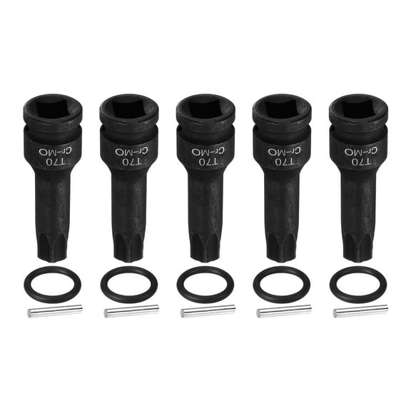 Uxcell 5pcs 1/2" Drive Torx Bit Socket T70 Impact 6 Point Star Bit Sockets CR-MO Steel with Cotter Pin and O-ring for Power Drill Drivers Garage Workshop Adapter