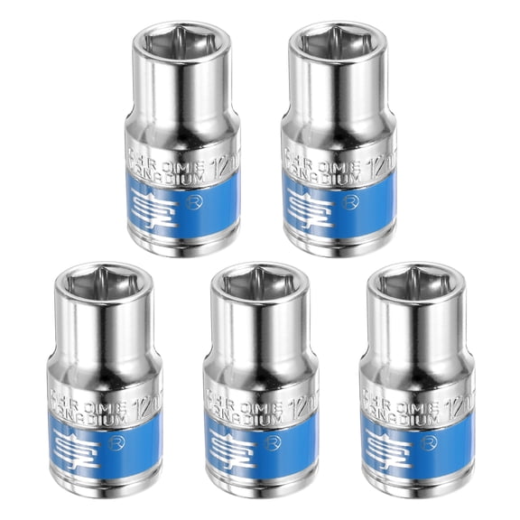 Uxcell 5pcs 1/2 Inch Drive 6-Point Socket 12mm CR-V Metric Shallow Socket Electric Wrench Socket