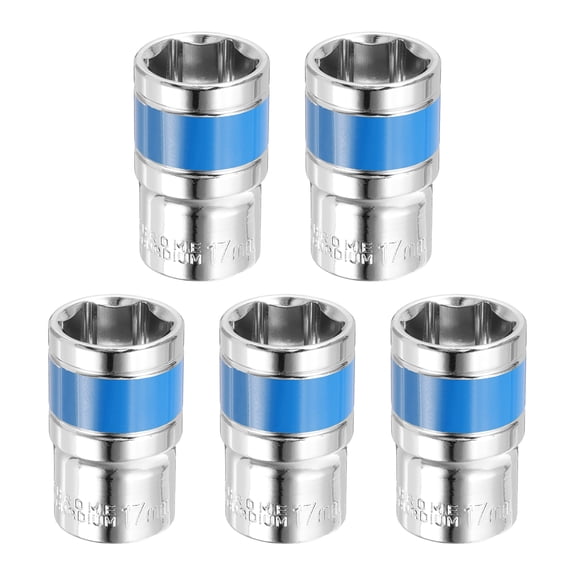 Uxcell 5pcs 1/2 Inch Drive 6-Point Socket 17mm CR-V Metric Shallow Socket Electric Wrench Socket