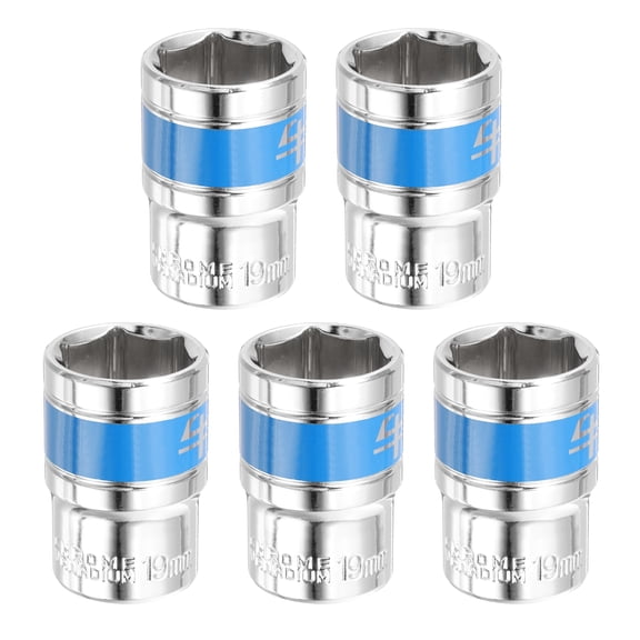 Uxcell 5pcs 1/2 Inch Drive 6-Point Socket 19mm CR-V Metric Shallow Socket Electric Wrench Socket