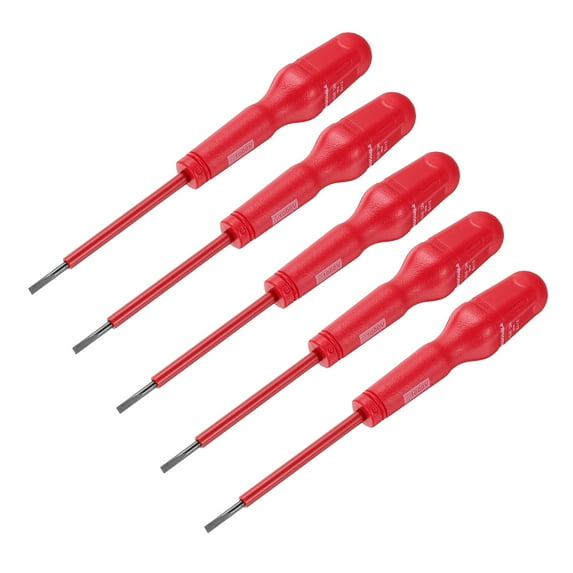 Uxcell 5pcs 1000v Insulated Electrician Screwdriver 3x75mm CR-V Magnetic Slotted Insulation Screwdrivers, Red