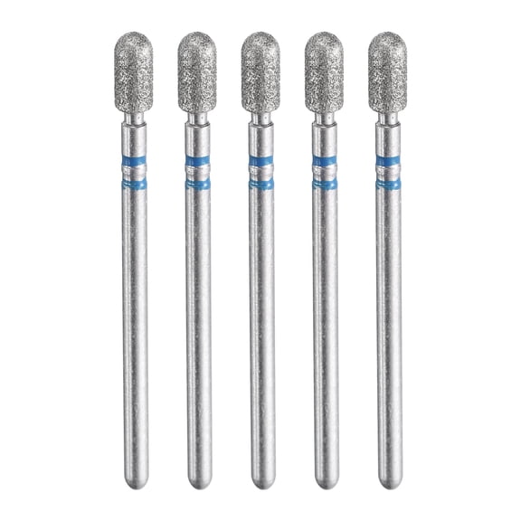 Uxcell 5pcs 120-140 Grits Diamond Grinding Burrs Bit 3.5mm Cylindrical Ball Head 2.35mm Shank 3.5mm Length Stone Sanding Drill Bits Rotary Tool, Blue