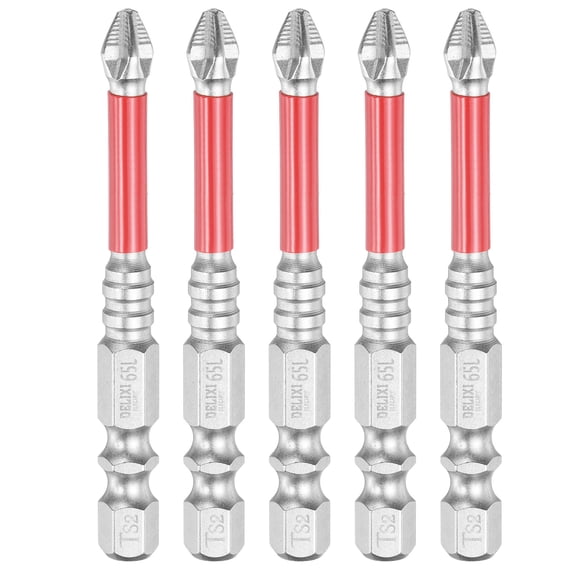 Uxcell 5pcs #2 Anti Slip Phillips Screwdriver Bit PH2 1/4" Hex Shank 2.6" (65mm) Magnetic Cross Head Drill Bits Chrome Plating S2 Steel Industrial Screw Driver Tools, Silver/Red