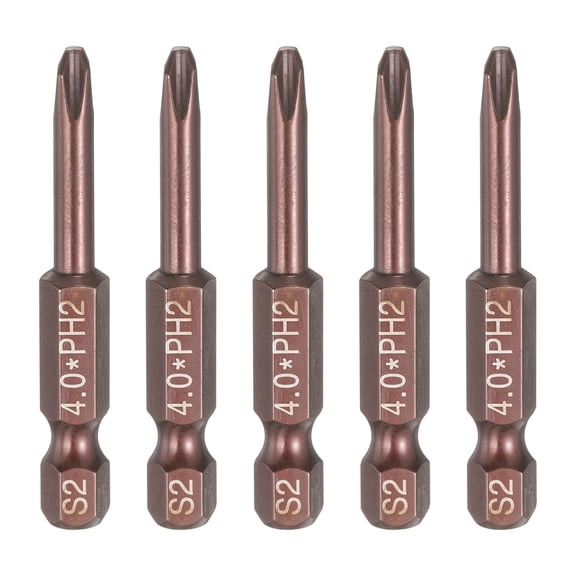 Uxcell 5pcs #2 Phillips Screwdriver Bit PH2 1/4" Hex Shank 2" (50mm) Long 0.16" Rod Magnetic Cross Head Drive Drill Bits S2 Steel Industrial Screw Driver Electric Power Tool, Brown