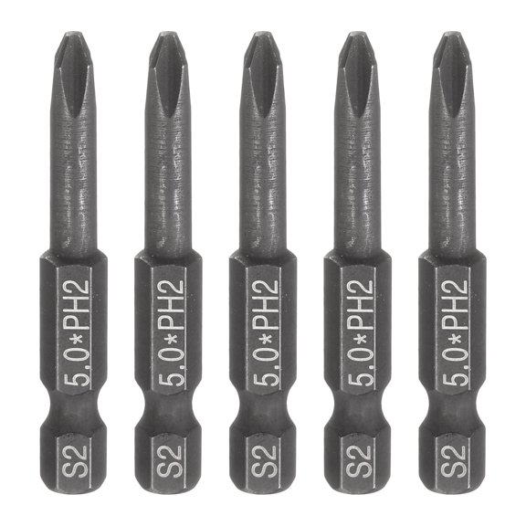 Uxcell 5pcs #2 Phillips Screwdriver Bit PH2 1/4" Hex Shank 2" (50mm) Long 0.2" Rod Magnetic Cross Head Drive Drill Bits S2 Steel Industrial Screw Driver Electric Power Tool, Black