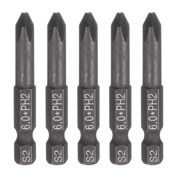 Uxcell 5pcs #2 Phillips Screwdriver Bit PH2 1/4" Hex Shank 2" (50mm) Long 0.24" Rod Magnetic Cross Head Drive Drill Bits S2 Steel Industrial Screw Driver Electric Power Tool, Black
