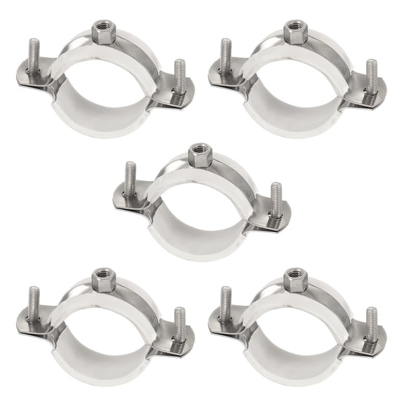 Uxcell 5pcs 201 Stainless Steel 1.5-1.6"/38-40mm Split Ring Pipe Hanger Pipe Strap Clamp Split Ring Hanger with Rubber for Tubing Shower Curtain Tiki Torch, Silver Tone