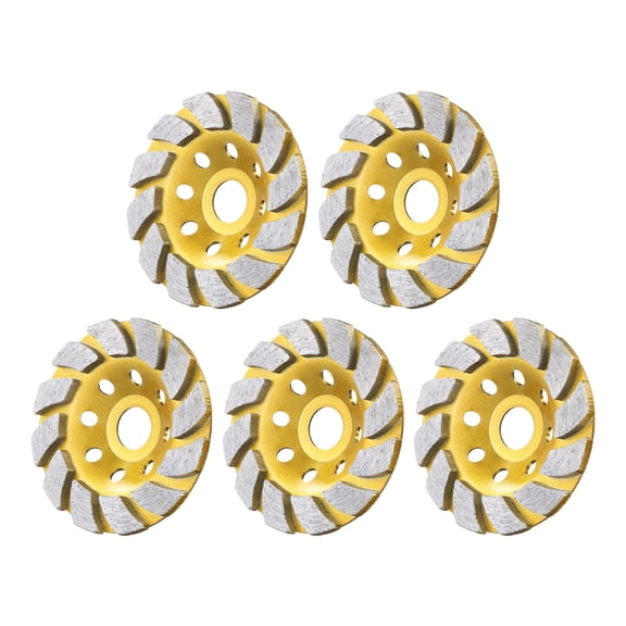 Uxcell 5pcs 4 Inch Concrete Grinding Wheels 7/8 Inch Arbor Grinding Cup Wheel with 12 Diamond Segments, Yellow